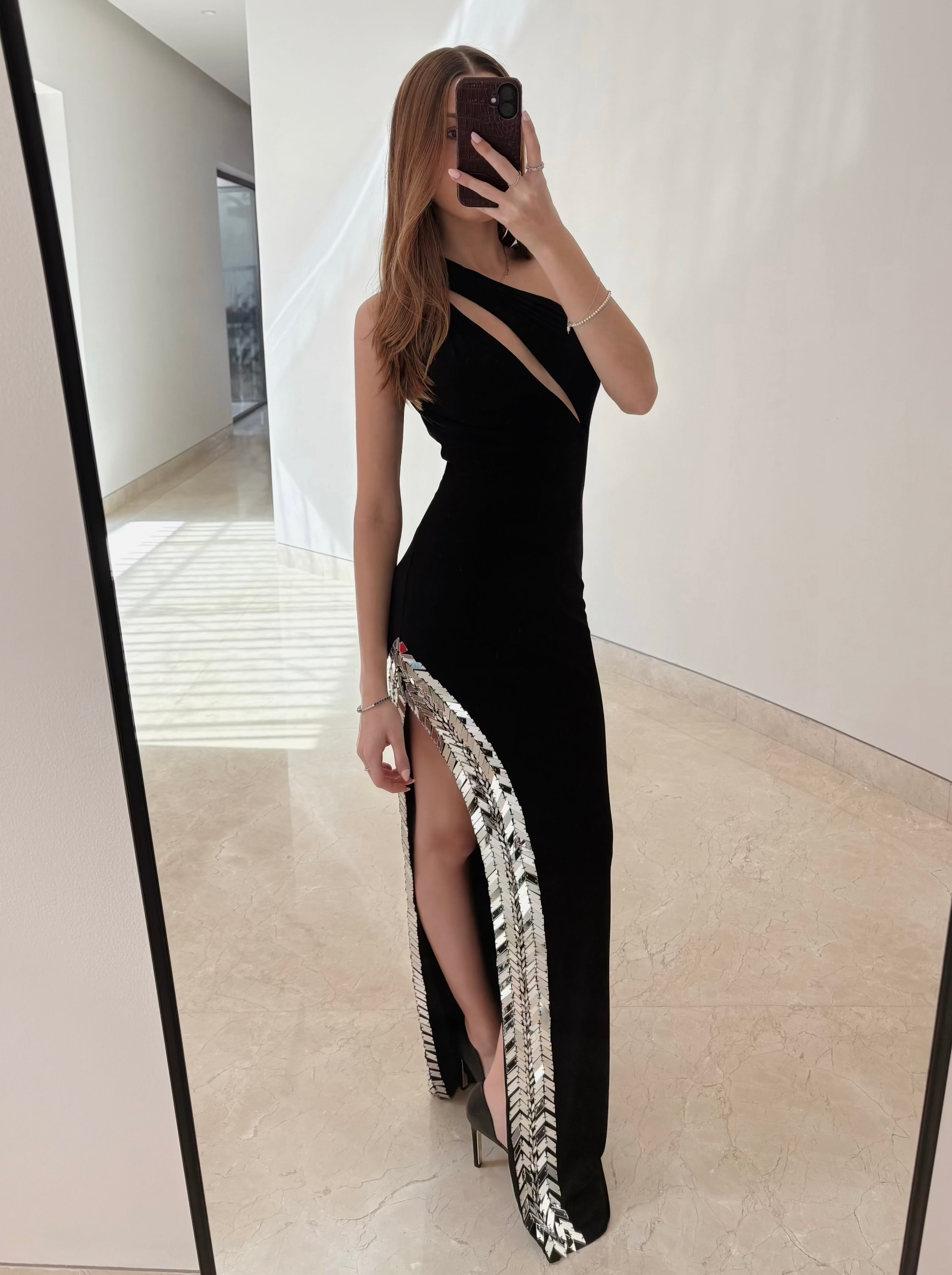 Mac Duggal – Vestido maxi con lentejuelas espejo