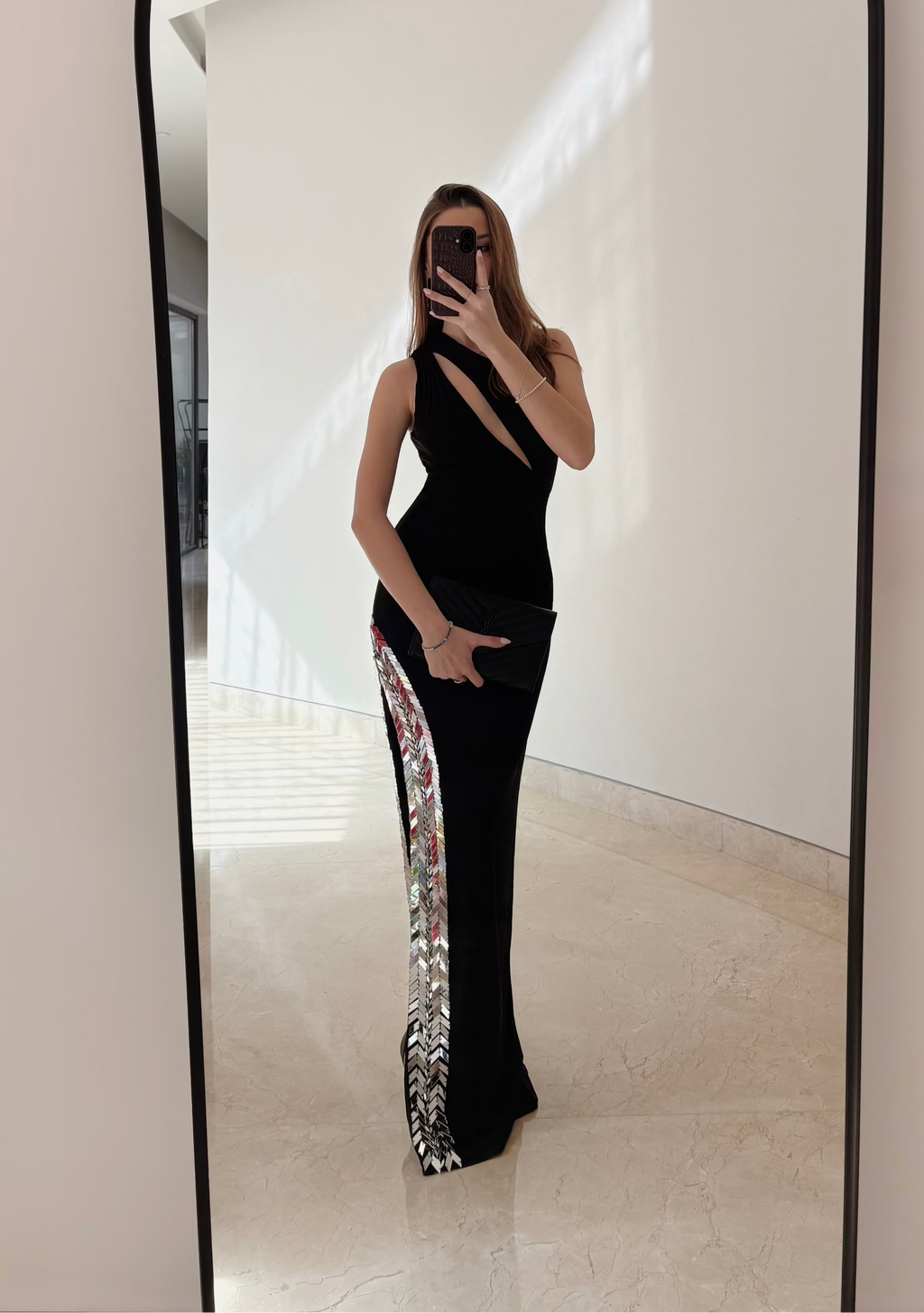 Mac Duggal – Vestido maxi con lentejuelas espejo