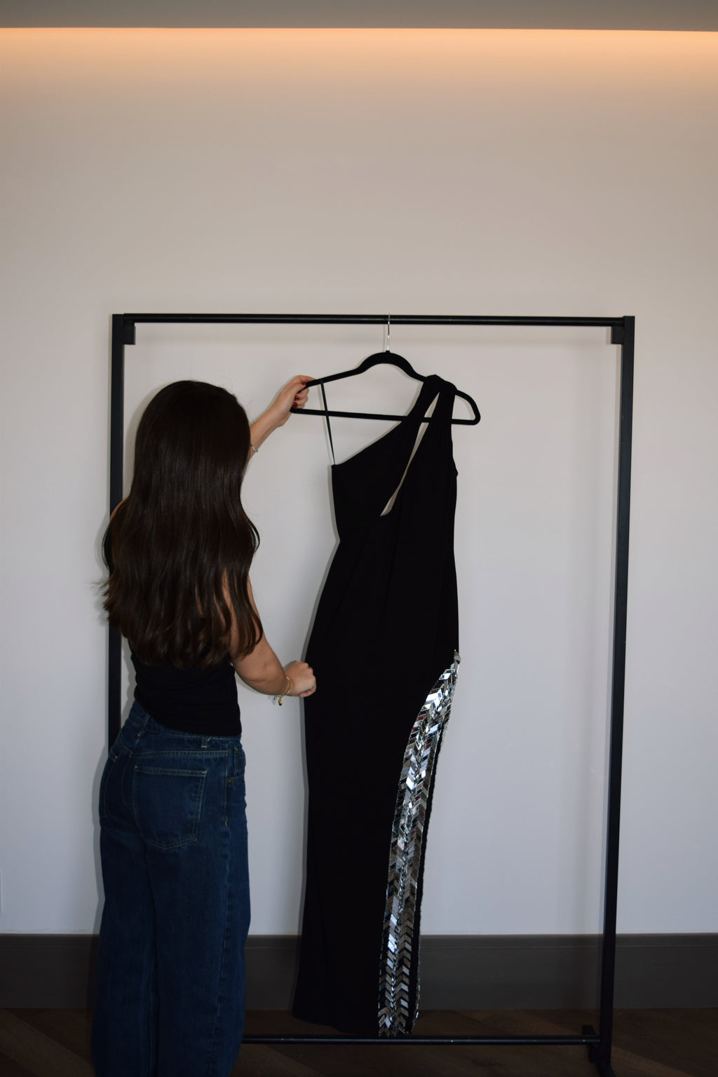 Mac Duggal – Vestido maxi con lentejuelas espejo