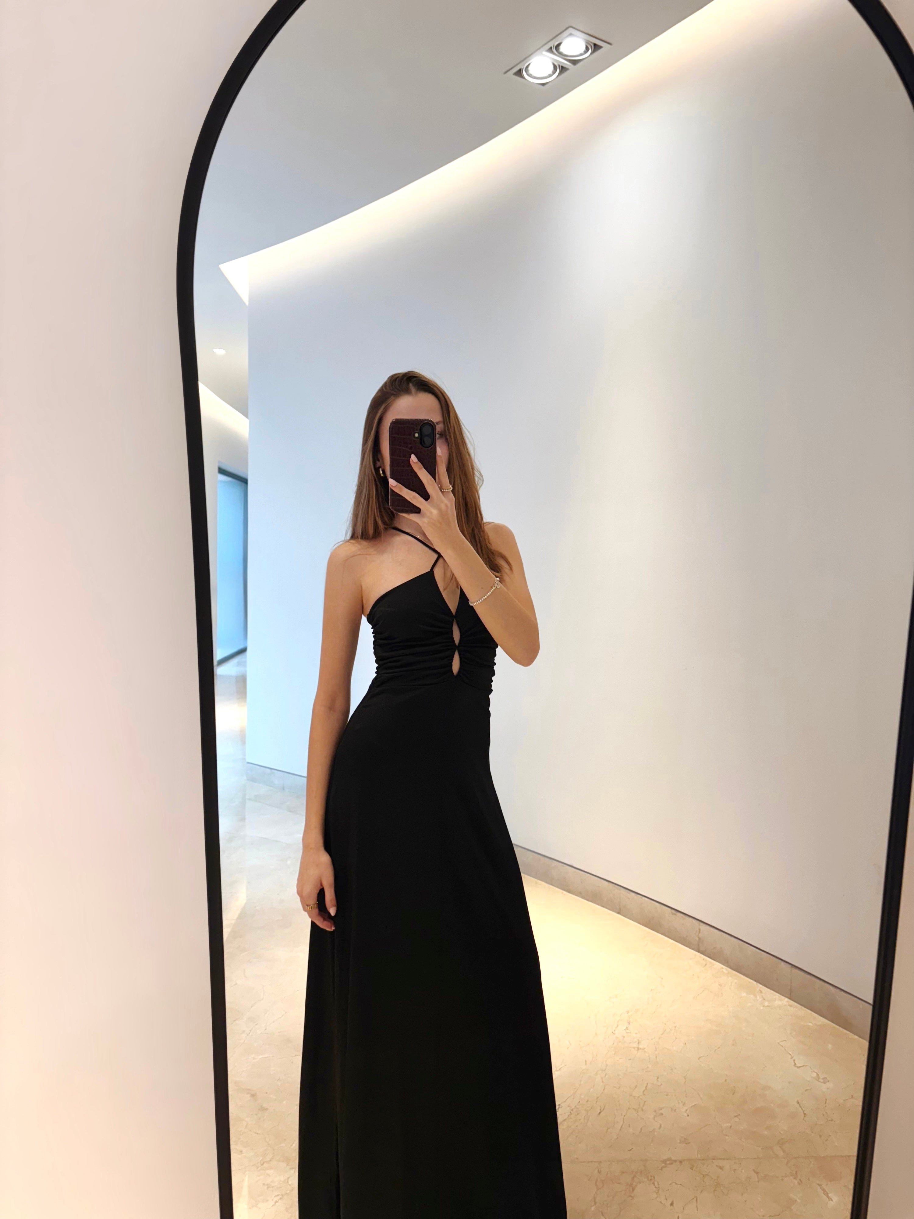 GANNI – Vestido maxi de crepé con fruncido y cut-out